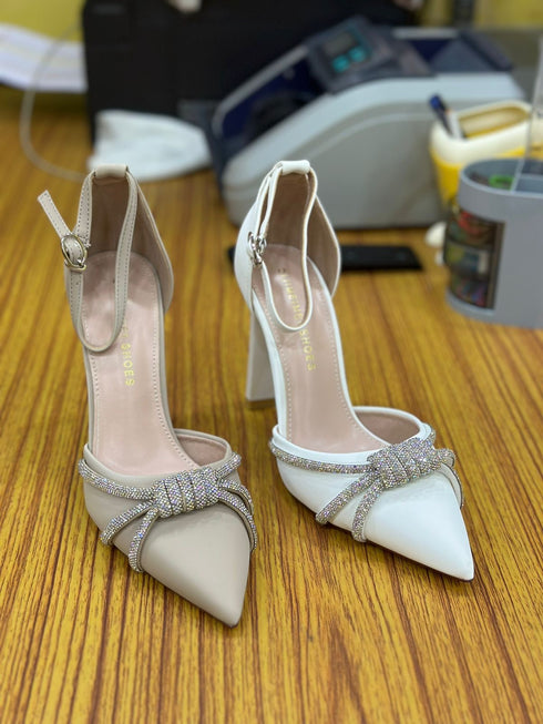 Rhinestone Embedded Pointy Ankle Strap Heels